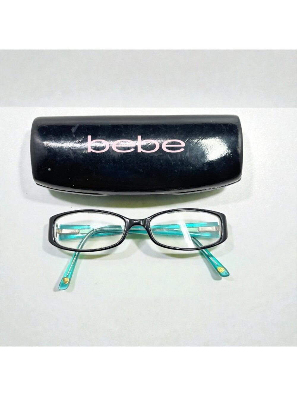 Bebe Women's Rectangular Reading Glasses Black & Teal Glasses With Hard Case